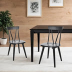 Sedia da Pranzo Senza Braccioli con Schienale a Fuso Stile Windsor, con Telaio in Legno di Gomma e Seduta Antiscivolo – Bianco / Nero