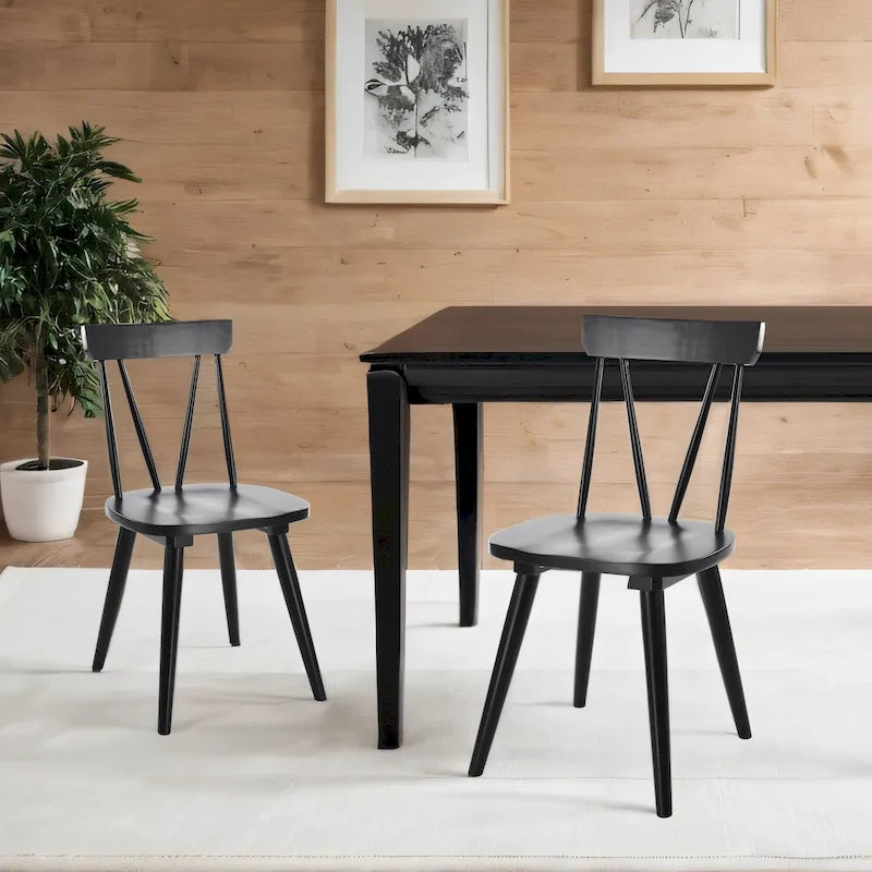 Sedia da Pranzo Senza Braccioli con Schienale a Fuso Stile Windsor, con Telaio in Legno di Gomma e Seduta Antiscivolo – Bianco / Nero