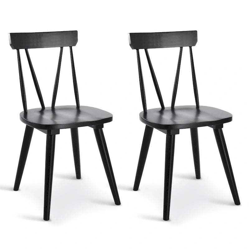 Sedia da Pranzo Senza Braccioli con Schienale a Fuso Stile Windsor, con Telaio in Legno di Gomma e Seduta Antiscivolo – Bianco / Nero