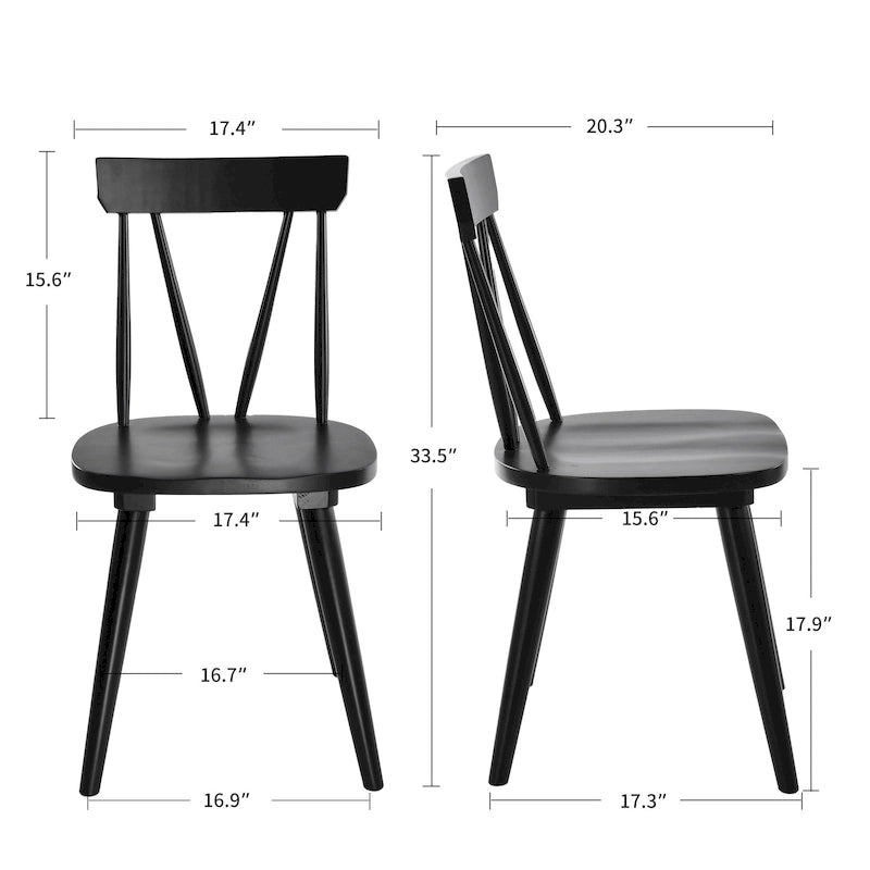 Sedia da Pranzo Senza Braccioli con Schienale a Fuso Stile Windsor, con Telaio in Legno di Gomma e Seduta Antiscivolo – Bianco / Nero