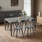 Sedia da Pranzo Senza Braccioli con Schienale a Fuso Stile Windsor, con Telaio in Legno di Gomma e Seduta Antiscivolo – Bianco / Nero