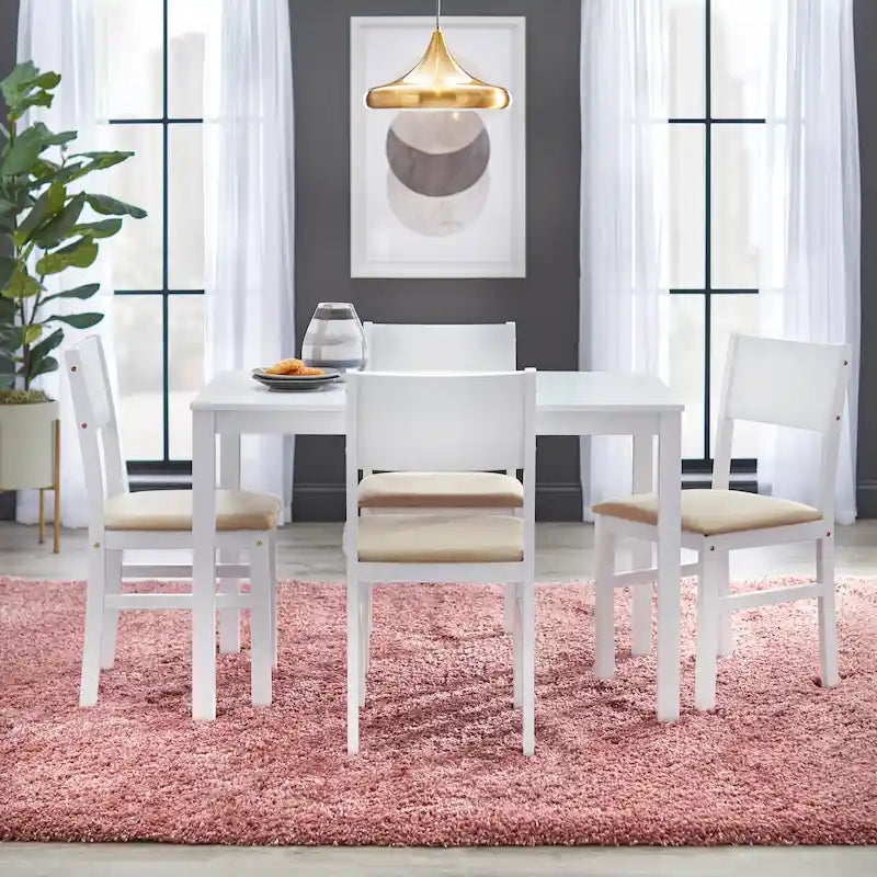 Set da pranzo in legno di gomma massiccio con sedie imbottite – Bianco / Espresso, microfibra / similpelle, 4 posti
