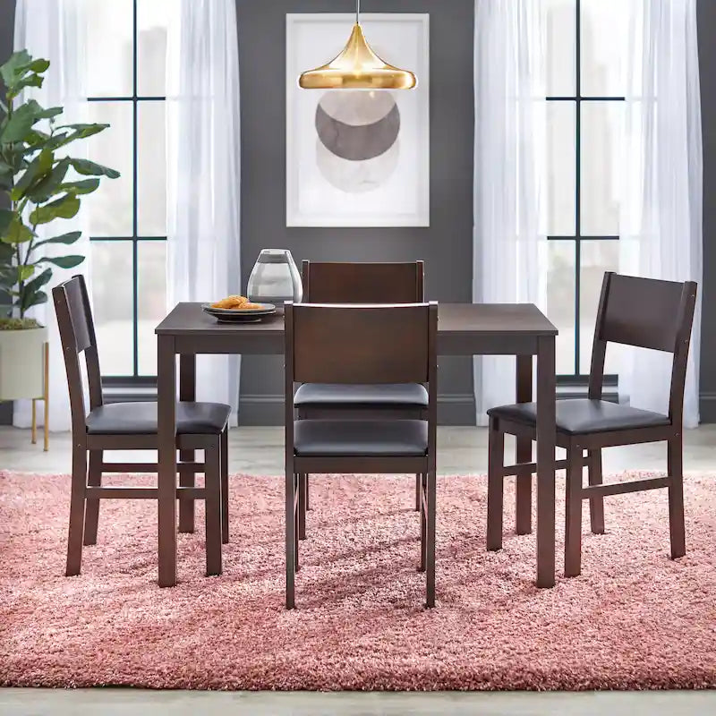 Set da pranzo in legno di gomma massiccio con sedie imbottite – Bianco / Espresso, microfibra / similpelle, 4 posti