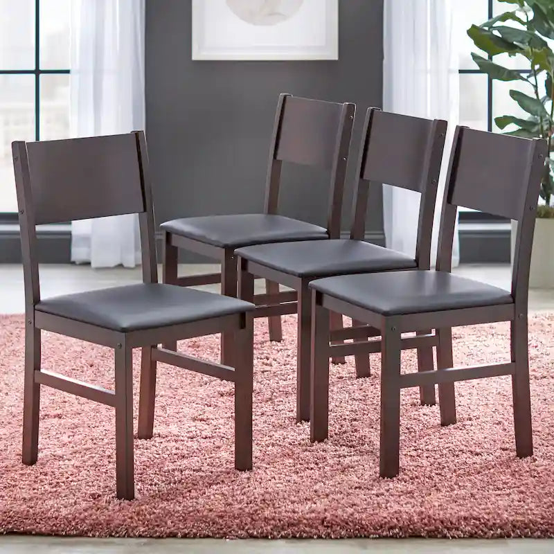 Set da pranzo in legno di gomma massiccio con sedie imbottite – Bianco / Espresso, microfibra / similpelle, 4 posti