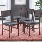 Set da pranzo in legno di gomma massiccio con sedie imbottite – Bianco / Espresso, microfibra / similpelle, 4 posti