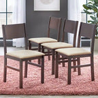 Set da pranzo in legno di gomma massiccio con sedie imbottite – Bianco / Espresso, microfibra / similpelle, 4 posti