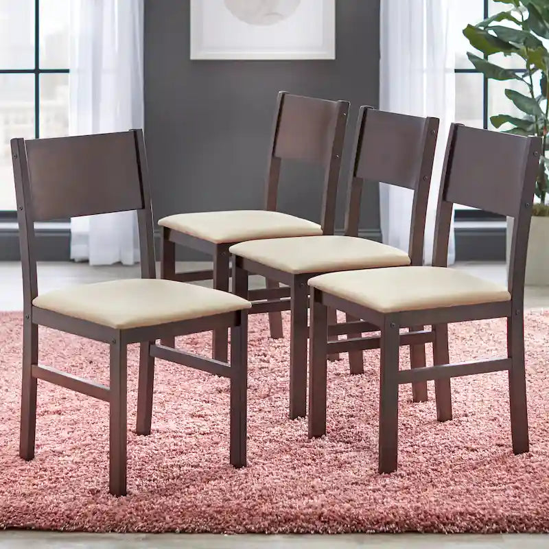 Set da pranzo in legno di gomma massiccio con sedie imbottite – Bianco / Espresso, microfibra / similpelle, 4 posti