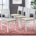Set da pranzo in legno di gomma massiccio con sedie imbottite – Bianco / Espresso, microfibra / similpelle, 4 posti