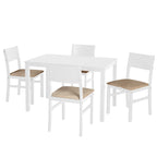 Set da pranzo in legno di gomma massiccio con sedie imbottite – Bianco / Espresso, microfibra / similpelle, 4 posti