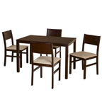 Set da pranzo in legno di gomma massiccio con sedie imbottite – Bianco / Espresso, microfibra / similpelle, 4 posti