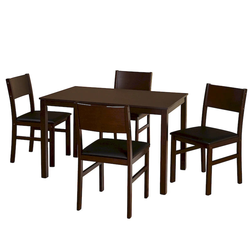 Set da pranzo in legno di gomma massiccio con sedie imbottite – Bianco / Espresso, microfibra / similpelle, 4 posti