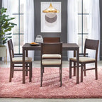 Set da pranzo in legno di gomma massiccio con sedie imbottite – Bianco / Espresso, microfibra / similpelle, 4 posti