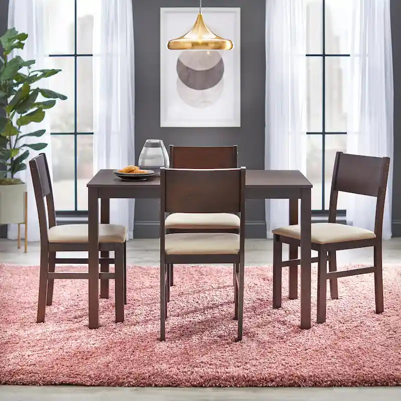Set da pranzo in legno di gomma massiccio con sedie imbottite – Bianco / Espresso, microfibra / similpelle, 4 posti