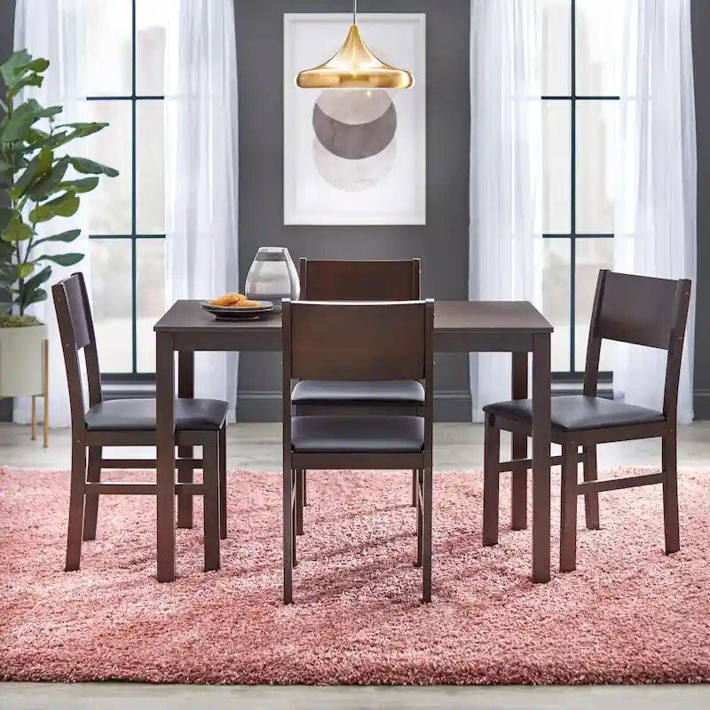 Set da pranzo in legno di gomma massiccio con sedie imbottite – Bianco / Espresso, microfibra / similpelle, 4 posti
