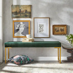 Panca imbottita in velluto con cuscino in schiuma e gambe a slitta in metallo color oro – Grigio / Bianco / Blu / Verde scuro, Singolo