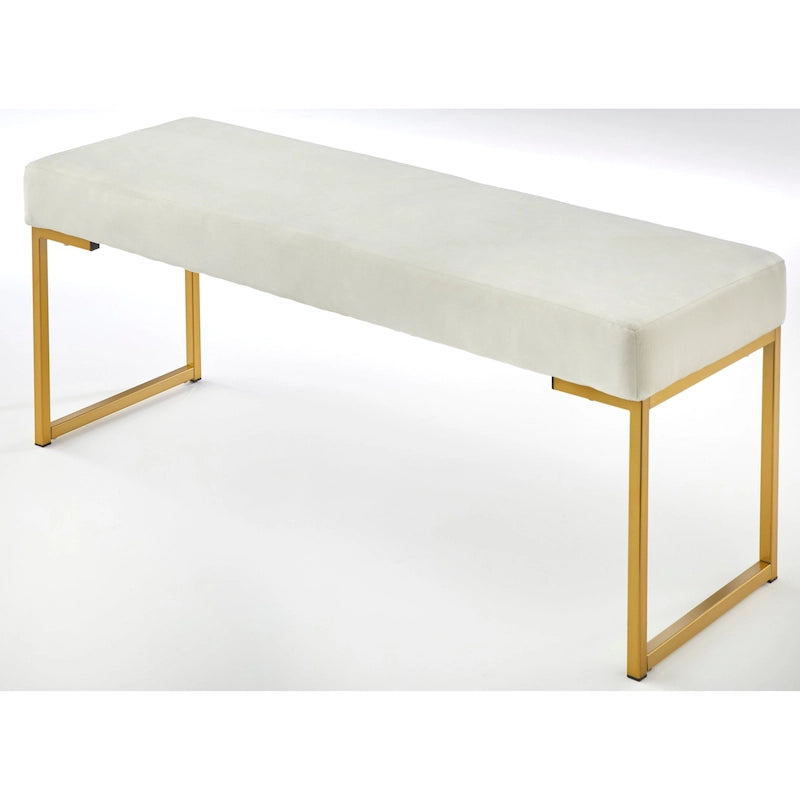 Panca imbottita in velluto con cuscino in schiuma e gambe a slitta in metallo color oro – Grigio / Bianco / Blu / Verde scuro, Singolo