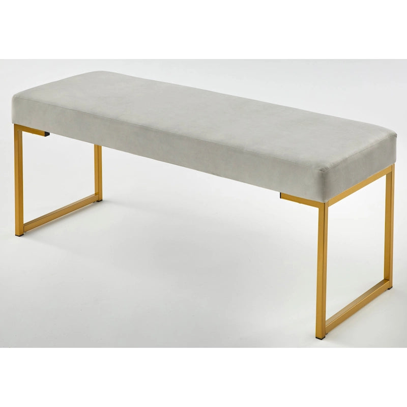 Panca imbottita in velluto con cuscino in schiuma e gambe a slitta in metallo color oro – Grigio / Bianco / Blu / Verde scuro, Singolo