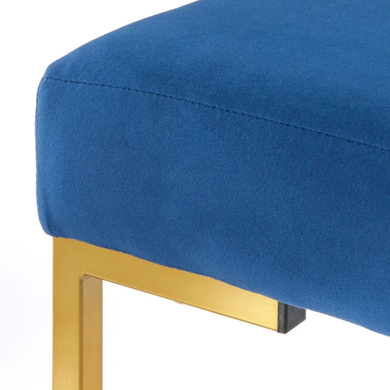 Panca imbottita in velluto con cuscino in schiuma e gambe a slitta in metallo color oro – Grigio / Bianco / Blu / Verde scuro, Singolo