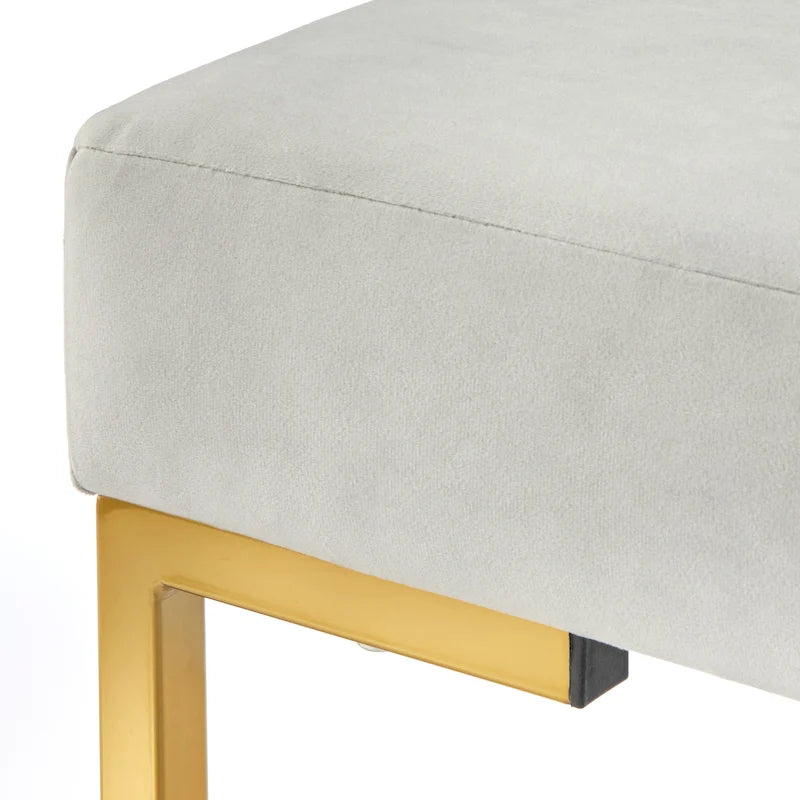Panca imbottita in velluto con cuscino in schiuma e gambe a slitta in metallo color oro – Grigio / Bianco / Blu / Verde scuro, Singolo