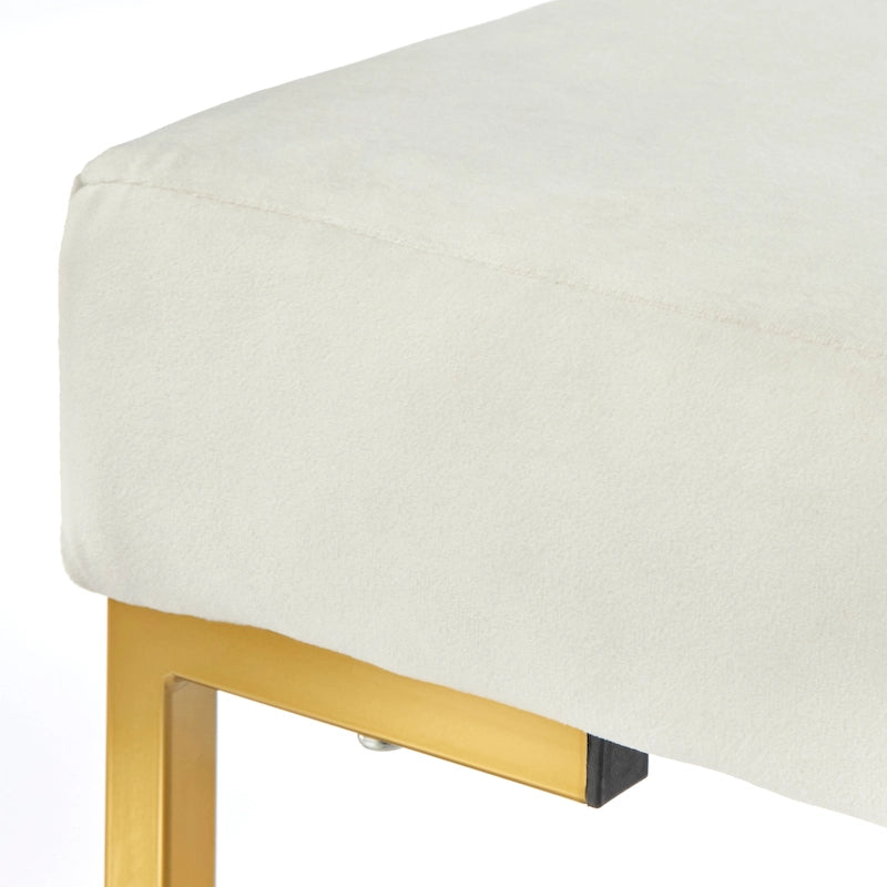 Panca imbottita in velluto con cuscino in schiuma e gambe a slitta in metallo color oro – Grigio / Bianco / Blu / Verde scuro, Singolo