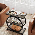 Tavolino Industriale Stretto a 3 Ripiani – Marrone / Grigio / Rovere / Giallo