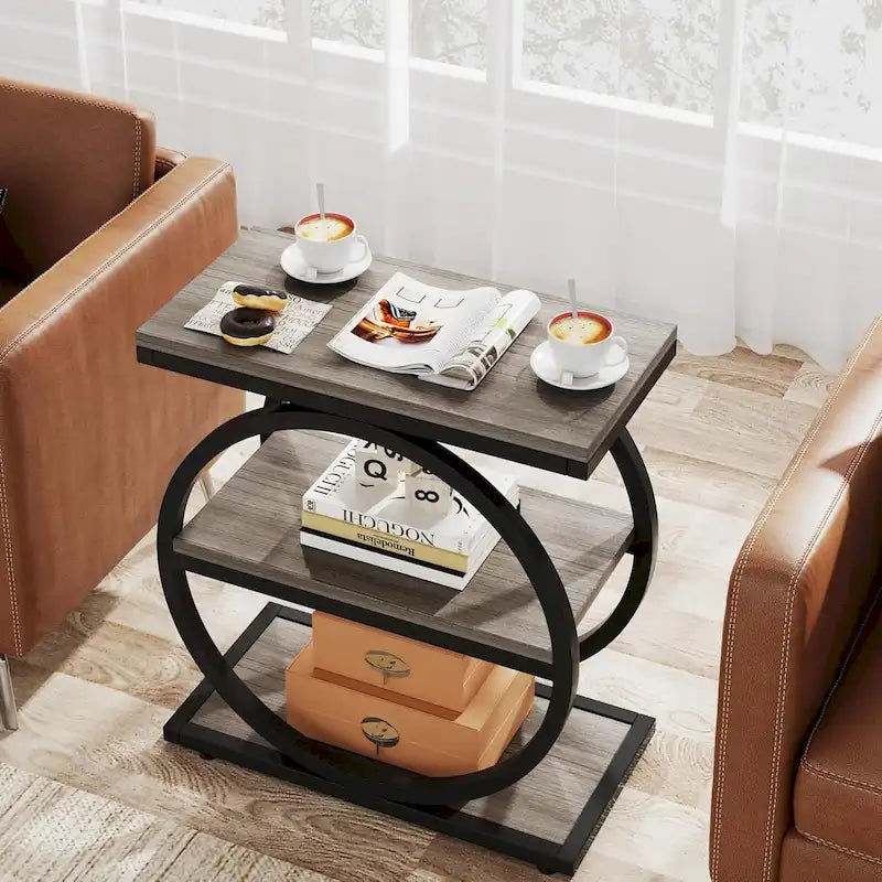 Tavolino Industriale Stretto a 3 Ripiani – Marrone / Grigio / Rovere / Giallo