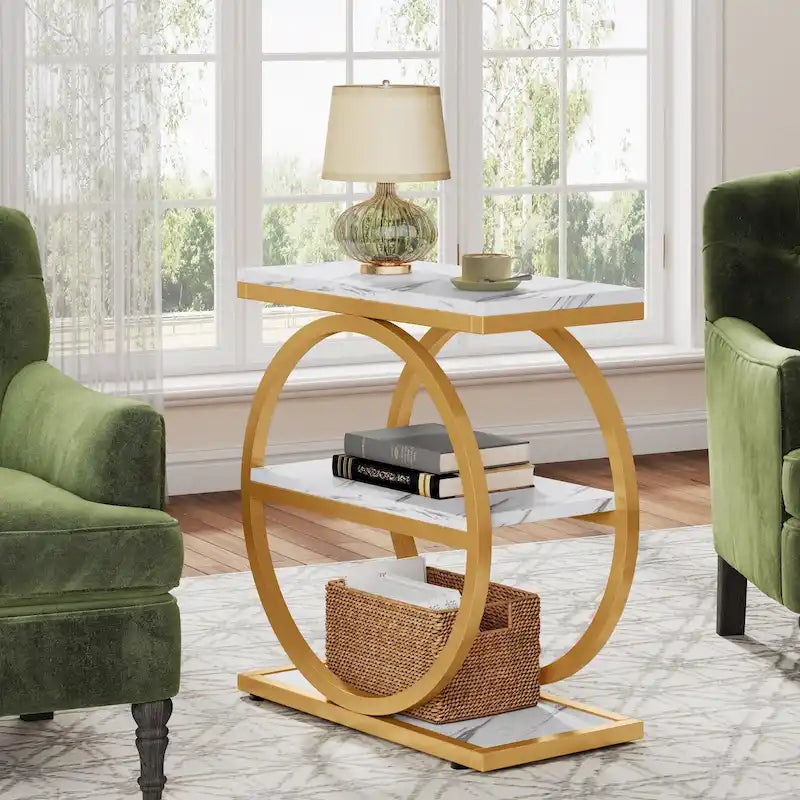 Tavolino Industriale Stretto a 3 Ripiani – Marrone / Grigio / Rovere / Giallo