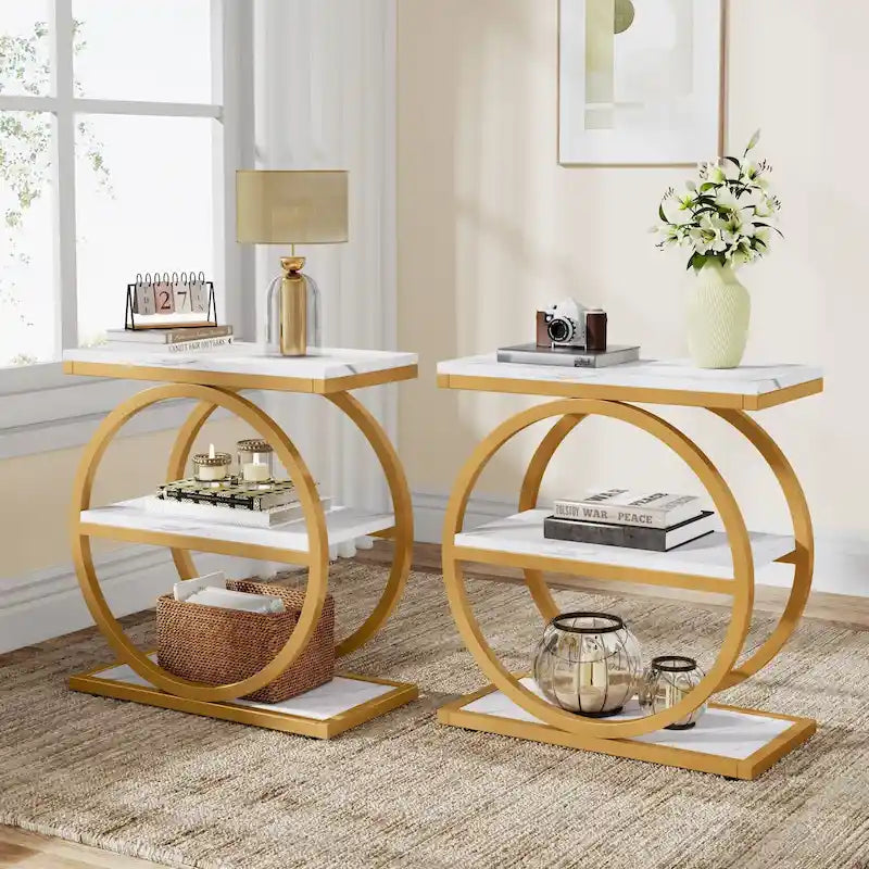Tavolino Industriale Stretto a 3 Ripiani – Marrone / Grigio / Rovere / Giallo