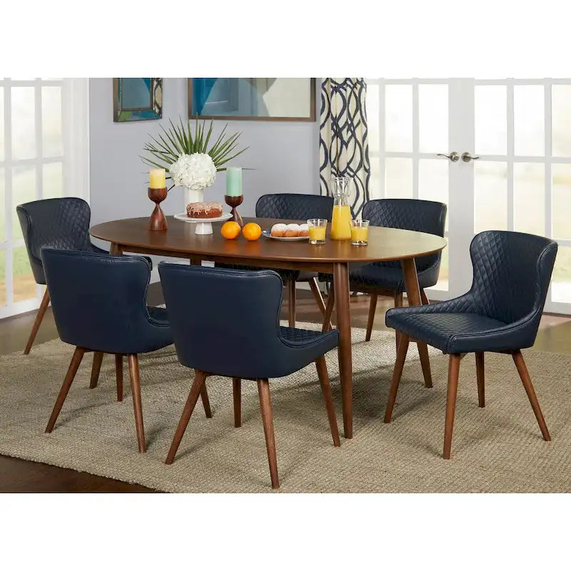 Tavolo da Pranzo Ovale Mid-Century con Gambe Affusolate – Noce / Nero, 6 Posti