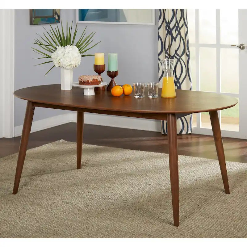 Tavolo da Pranzo Ovale Mid-Century con Gambe Affusolate – Noce / Nero, 6 Posti