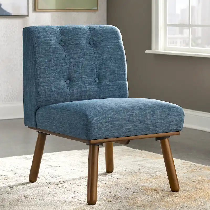 Poltrona d'Appoggio Capitonné senza Braccioli con Gambe in Legno di Gomma e Cuscino in Schiuma – Blu / Grigio / Beige / Rosa, Singola