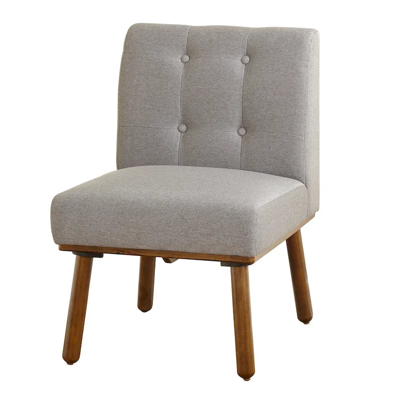 Poltrona d'Appoggio Capitonné senza Braccioli con Gambe in Legno di Gomma e Cuscino in Schiuma – Blu / Grigio / Beige / Rosa, Singola