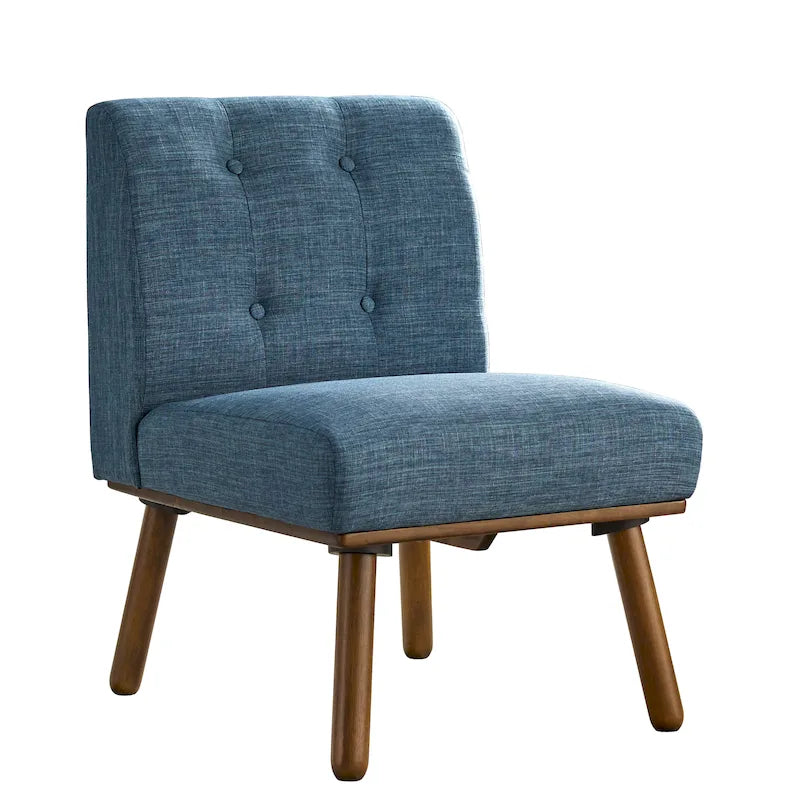 Poltrona d'Appoggio Capitonné senza Braccioli con Gambe in Legno di Gomma e Cuscino in Schiuma – Blu / Grigio / Beige / Rosa, Singola