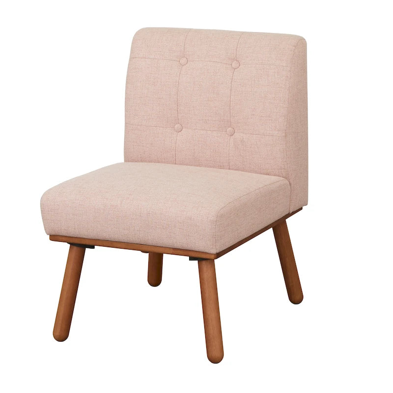 Poltrona d'Appoggio Capitonné senza Braccioli con Gambe in Legno di Gomma e Cuscino in Schiuma – Blu / Grigio / Beige / Rosa, Singola