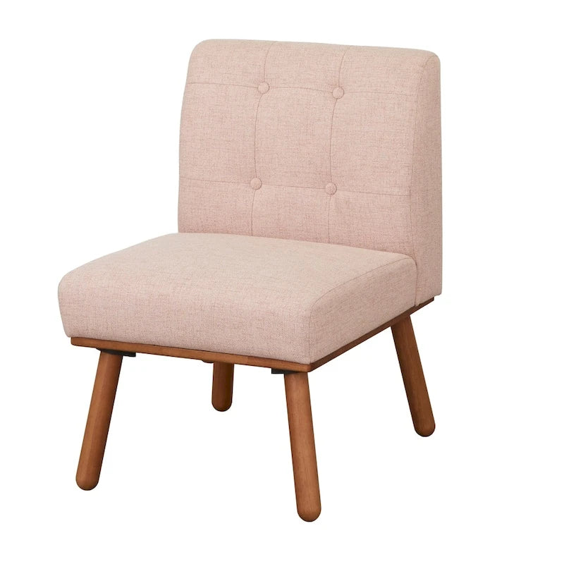 Poltrona d'Appoggio Capitonné senza Braccioli con Gambe in Legno di Gomma e Cuscino in Schiuma – Blu / Grigio / Beige / Rosa, Singola