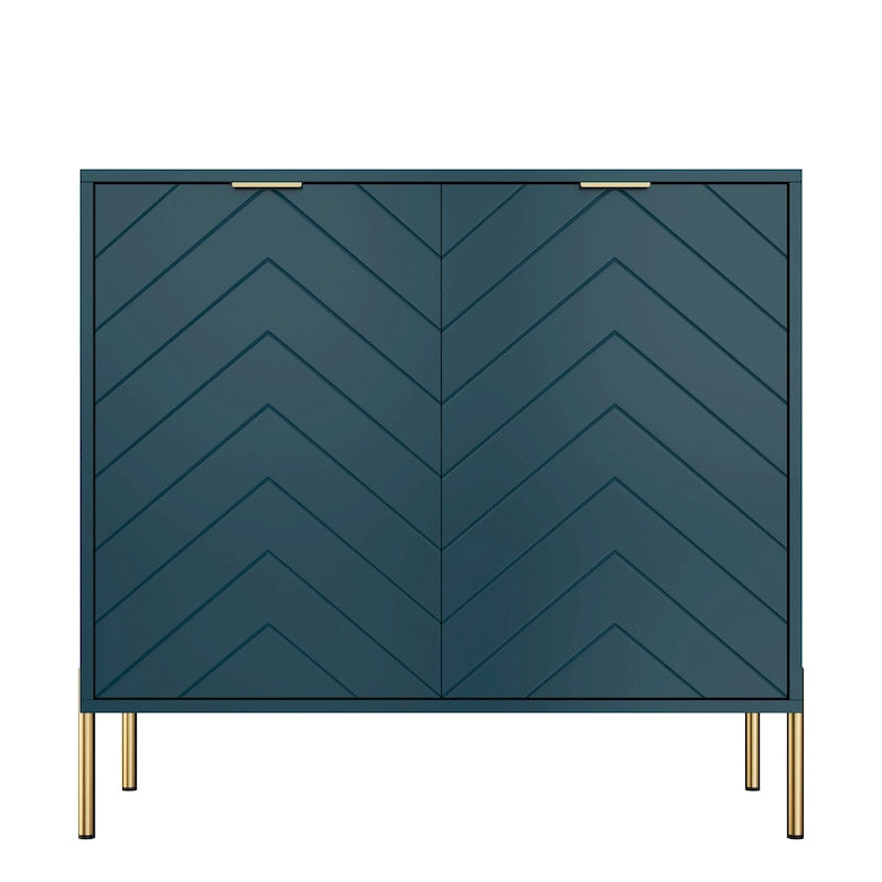 Mobile contenitore minimalista moderno a 2 ante con ripiano regolabile, gambe in metallo e maniglie dorate – Ciano scuro / Nero / Grigio / Blu / Bianco, Singolo