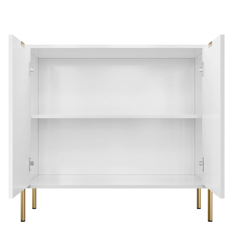 Mobile contenitore minimalista moderno a 2 ante con ripiano regolabile, gambe in metallo e maniglie dorate – Ciano scuro / Nero / Grigio / Blu / Bianco, Singolo
