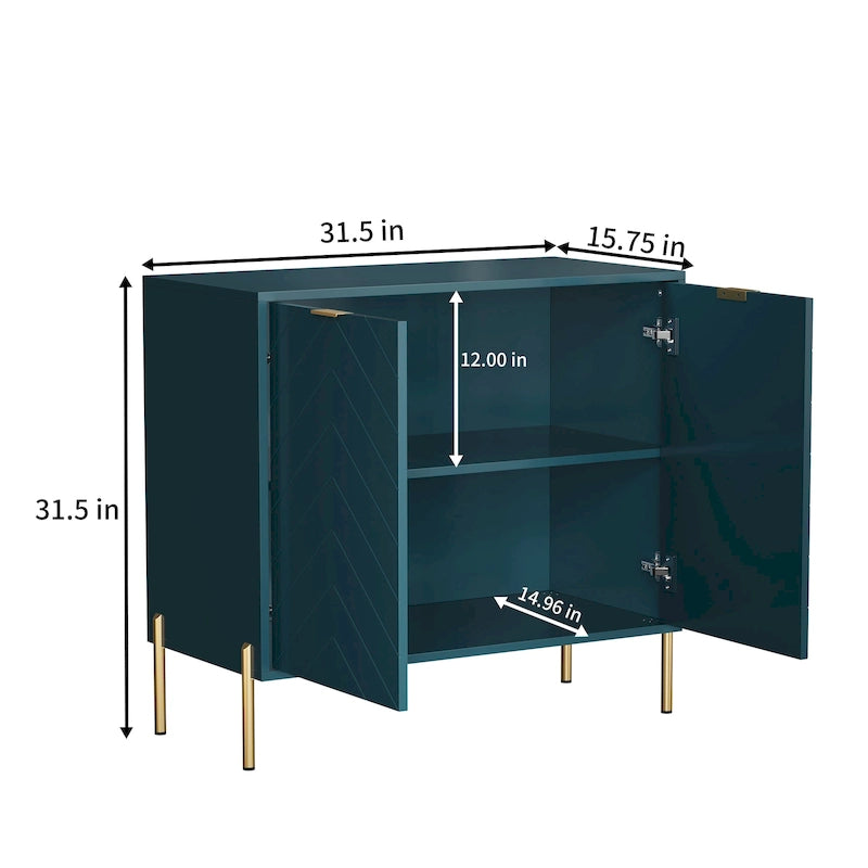 Mobile contenitore minimalista moderno a 2 ante con ripiano regolabile, gambe in metallo e maniglie dorate – Ciano scuro / Nero / Grigio / Blu / Bianco, Singolo