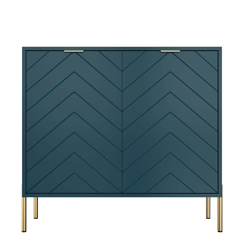 Mobile contenitore minimalista moderno a 2 ante con ripiano regolabile, gambe in metallo e maniglie dorate – Ciano scuro / Nero / Grigio / Blu / Bianco, Singolo