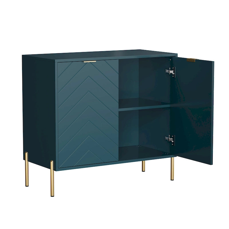 Mobile contenitore minimalista moderno a 2 ante con ripiano regolabile, gambe in metallo e maniglie dorate – Ciano scuro / Nero / Grigio / Blu / Bianco, Singolo