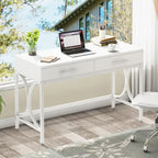 Scrivania moderna con 2 cassetti – Bianco e oro / Bianco, singolo