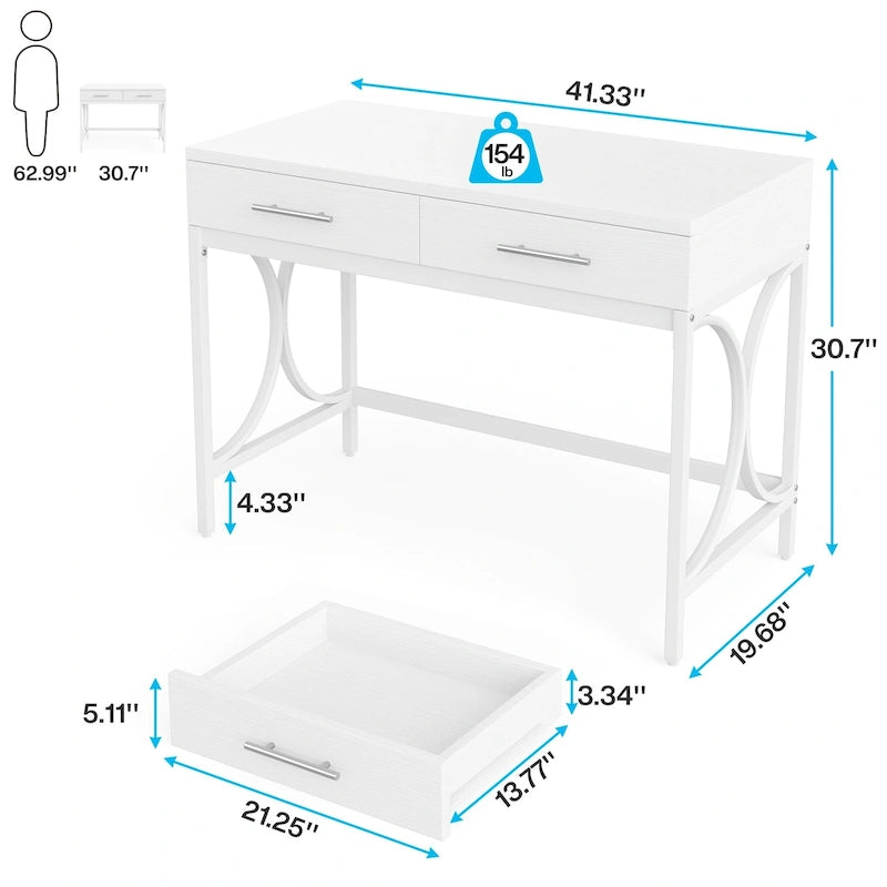 Scrivania moderna con 2 cassetti – Bianco e oro / Bianco, singolo