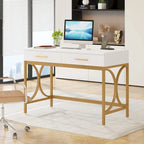 Scrivania moderna con 2 cassetti – Bianco e oro / Bianco, singolo
