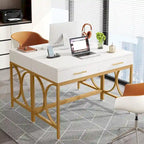 Scrivania moderna con 2 cassetti – Bianco e oro / Bianco, singolo
