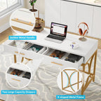 Scrivania moderna con 2 cassetti – Bianco e oro / Bianco, singolo