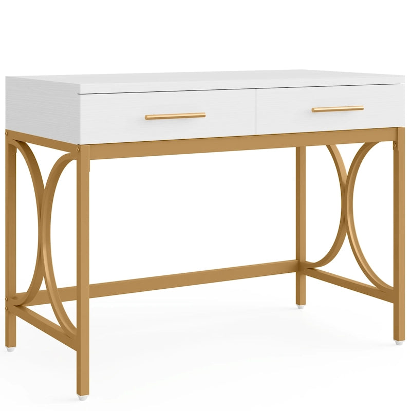 Scrivania moderna con 2 cassetti – Bianco e oro / Bianco, singolo