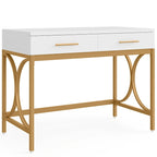 Scrivania moderna con 2 cassetti – Bianco e oro / Bianco, singolo