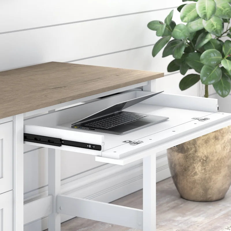 Scrivania da computer da fattoria 54W con cassetto portadocumenti, vassoio estraibile per tastiera e cassetto – Shiplap grigio/nero vintage, singolo
