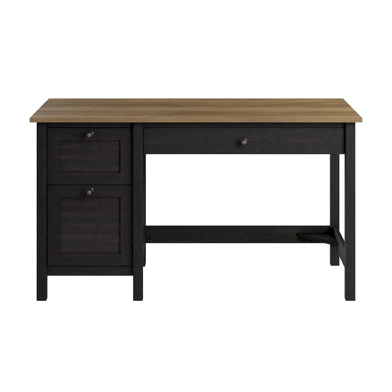 Scrivania da computer da fattoria 54W con cassetto portadocumenti, vassoio estraibile per tastiera e cassetto – Shiplap grigio/nero vintage, singolo