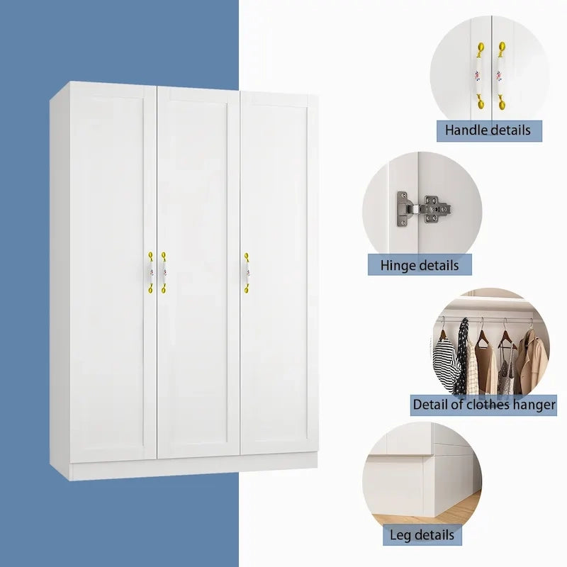 Guardaroba Armadio Minimalista con Asta Appendiabiti e 3 Ripiani – Bianco, Singolo